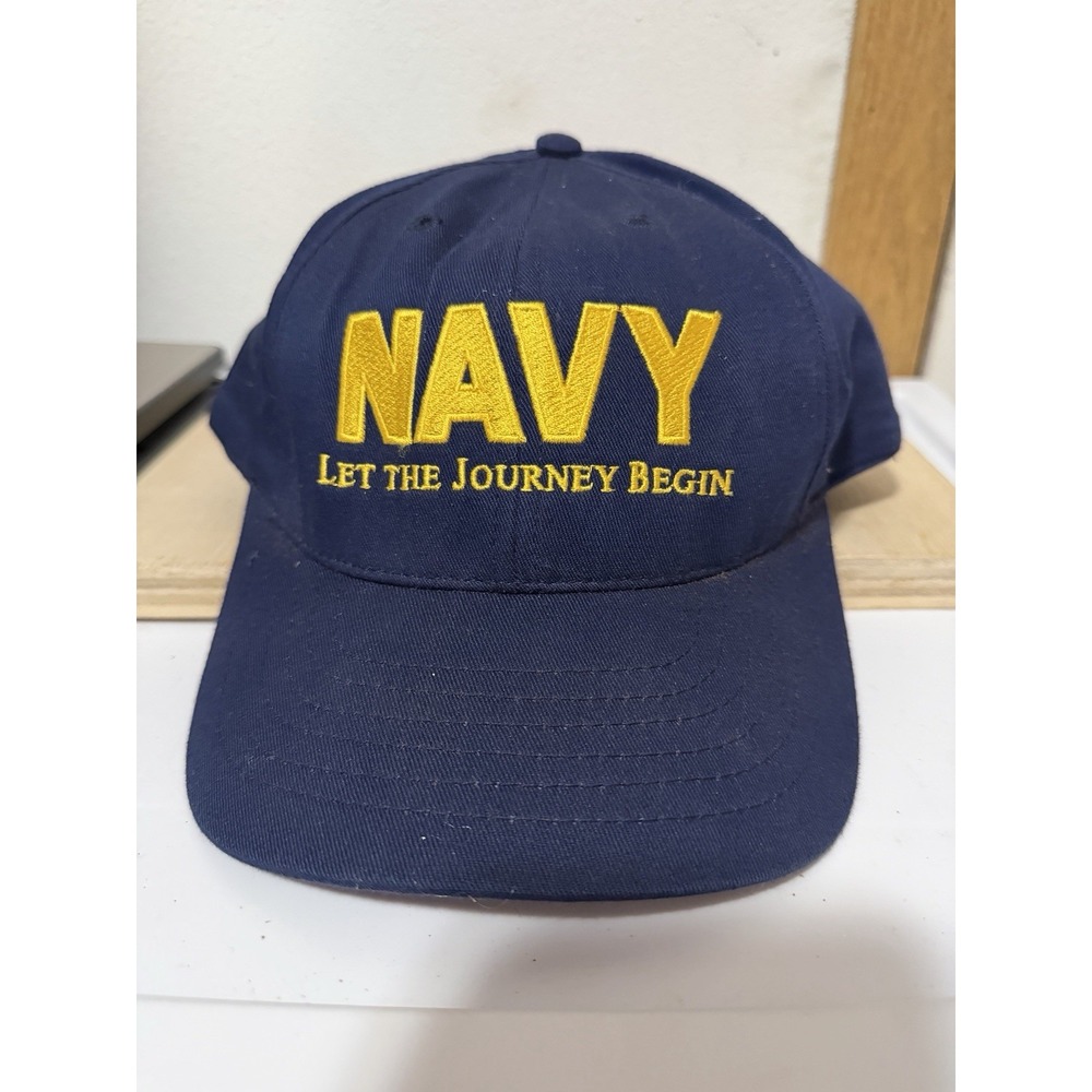 VTG US Navy Let The Journey Begin Snapback Hat Military Baseball Cap Blue